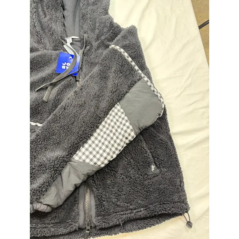 NWT Joylab full zip hi pile fleece bomber hoodie. Size XS. buffalo check accents